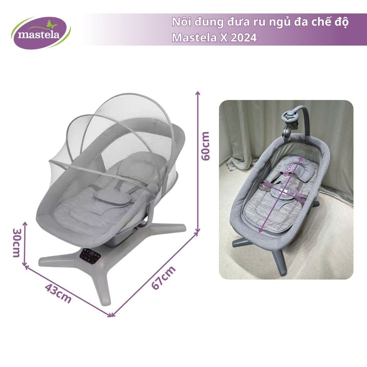 [NEW] Nôi đung đưa ru ngủ đa chế độ Mastela X 2024 - điều khiển cảm ứng 1 chạm - 8303/8305