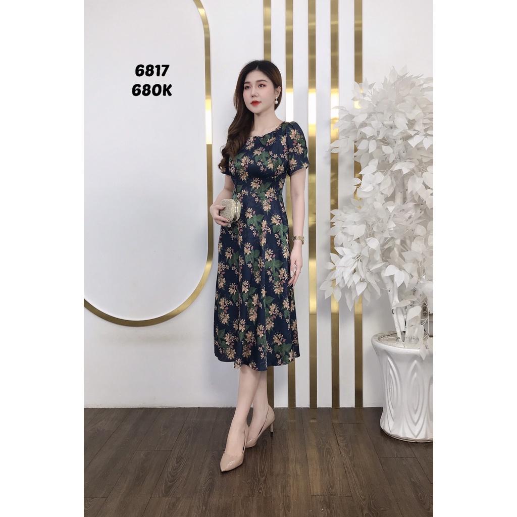 Đầm EMY EM6817 Xoè Xanh Đen Cổ Tròn