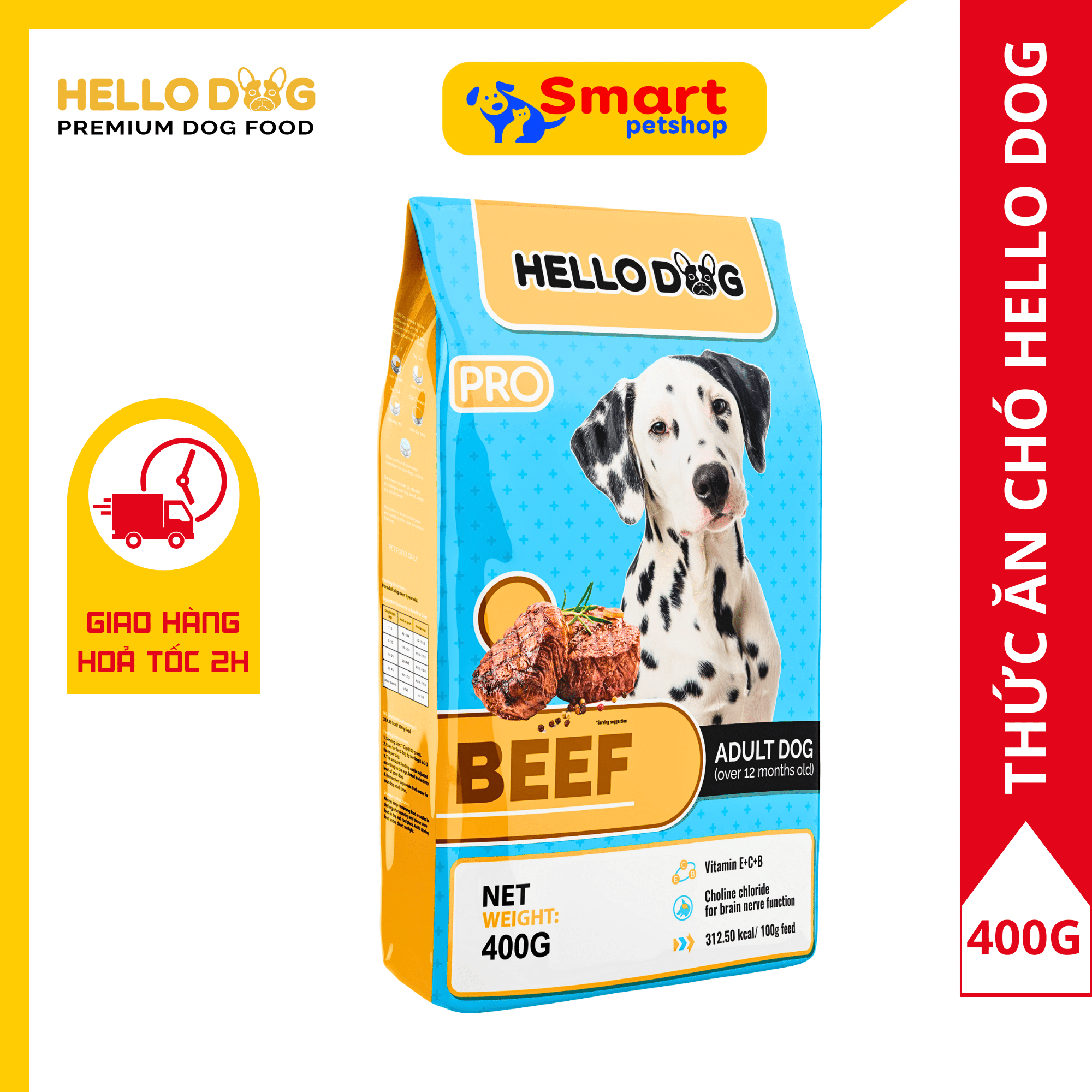 Thức Ăn Chó Dạng Hạt Cao Cấp Hương Vị Bò Hello Dog Beef 400G