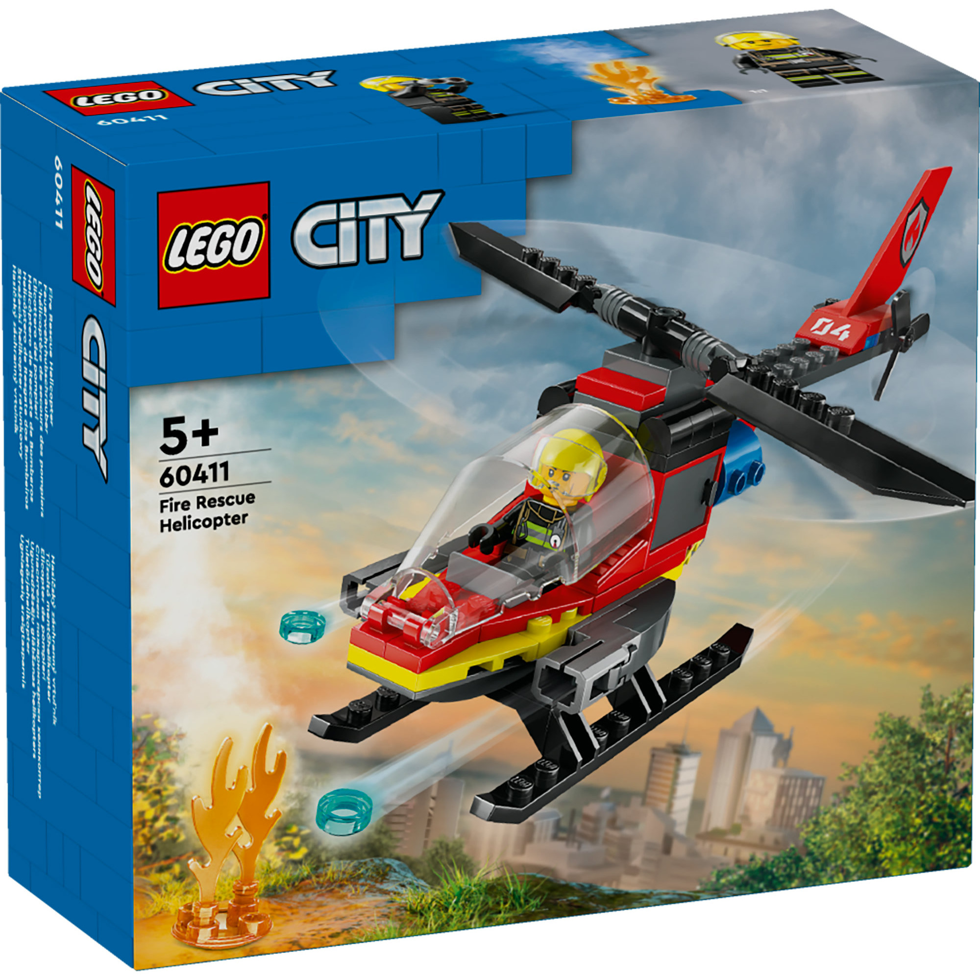 LEGO CITY 60411 Đồ chơi lắp ráp Trực thăng cứu hỏa (85 chi tiết)