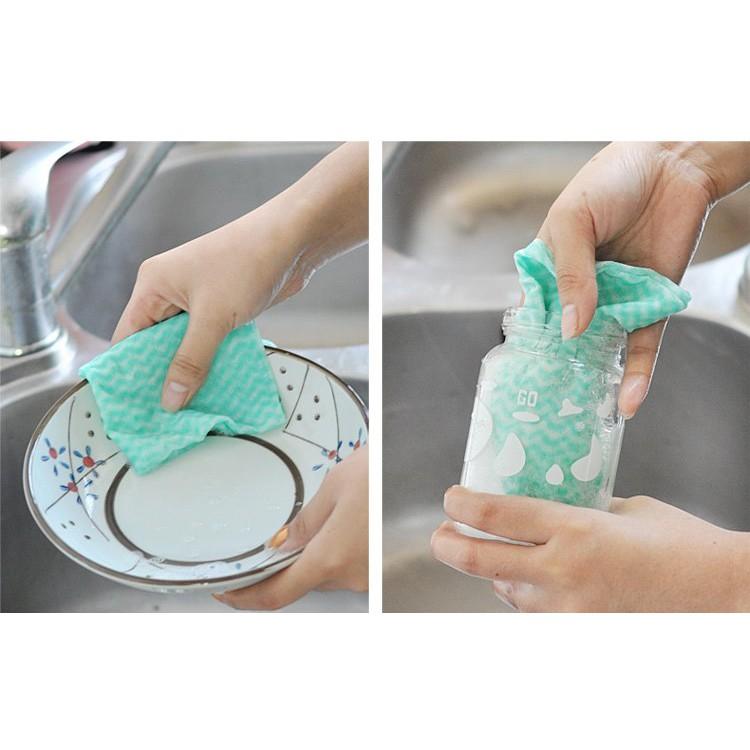 Cuộn 50 khăn lau đa năng bếp, bát đĩa, cốc chén thấm nước chống dính dầu mỡ hai mặt loại to 20x30cm