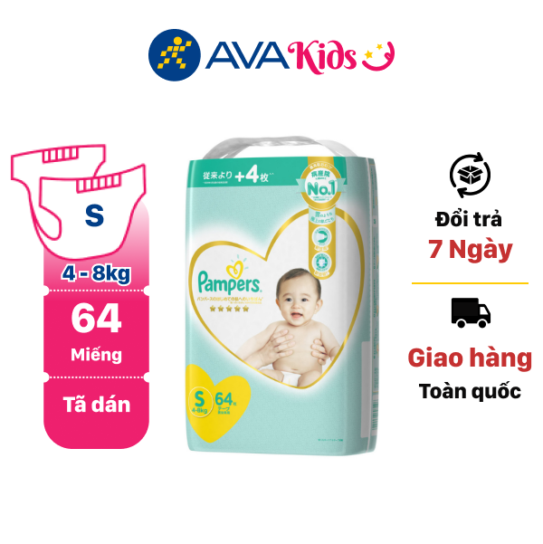 Tã dán Pampers cao cấp size S 64 miếng (cho bé 4 - 8kg)