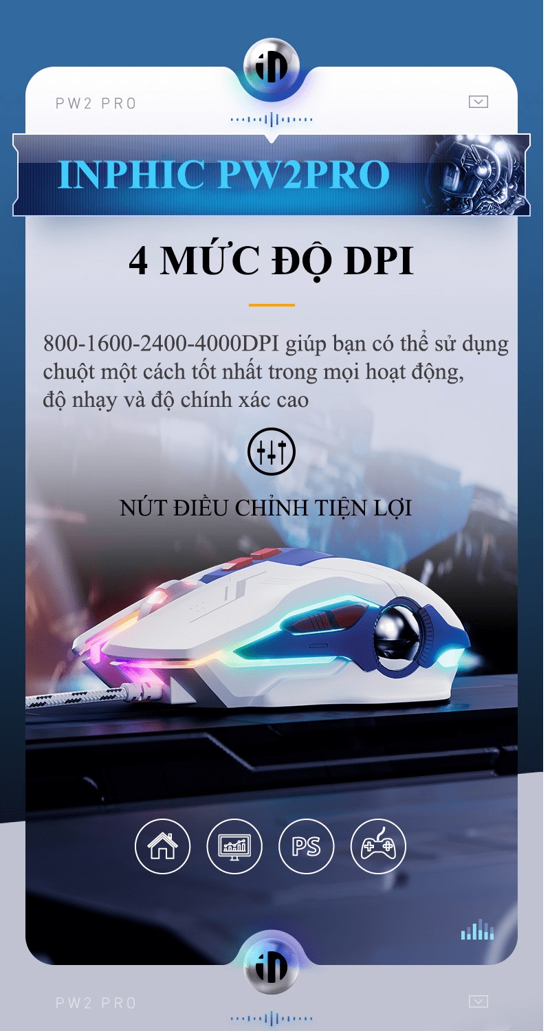 Chuột có dây INPHIC PW2PRO chuyên game thiết kế robot kèm theo đèn led RGB cực đẹp dành cho game thủ - HN - HÀNG CHÍNH HÃNG