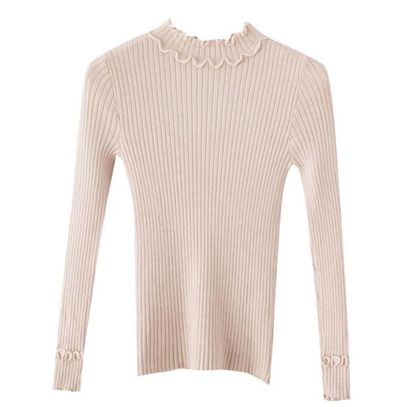 Áo Sweater dệt kim tay dài cổ lọ thiết kế màu trơn thanh lịch