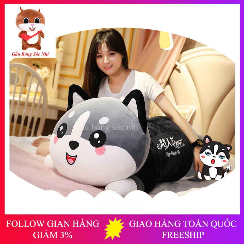Gấu bông mèo Husky cao cấp, thú nhồi bông mèo alaska khổng lồ vải nhung co giãn 4 chiều