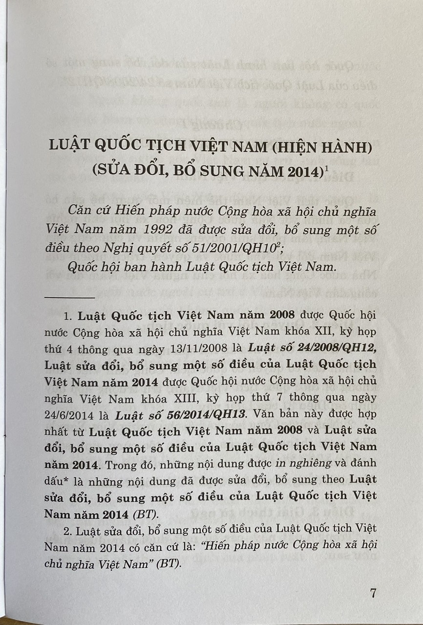 Luật Quốc tịch Việt Nam (hiện hành), (sửa đổi, bổ sung năm 2014)