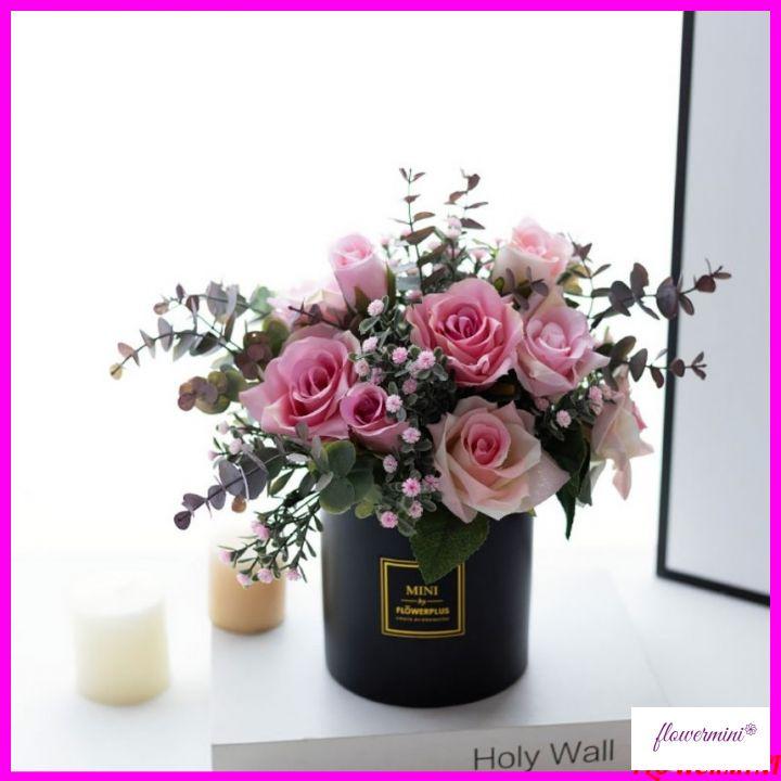 Lọ hoa hồng điểm quả cherry cắm sẵn nhiều mẫu để bàn trang trí nội thất, decor nhà hàng xinh xắn FLowermini