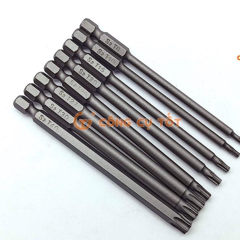 Bộ 8 đầu bắt vít hình sao lỗ 100mm các cỡ T8, T10, T15, T20, T25, T27, T30, T40