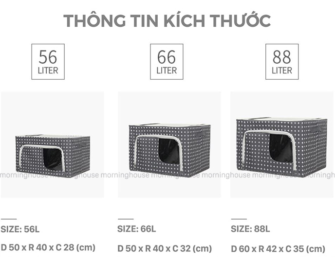 BIG SIZE - HỘP ĐỰNG TÚI ĐỰNG QUẦN ÁO KHUNG THÉP 88L- LIVING BOX 88L- Dài 60 x Rộng 42 x Cao 35cm