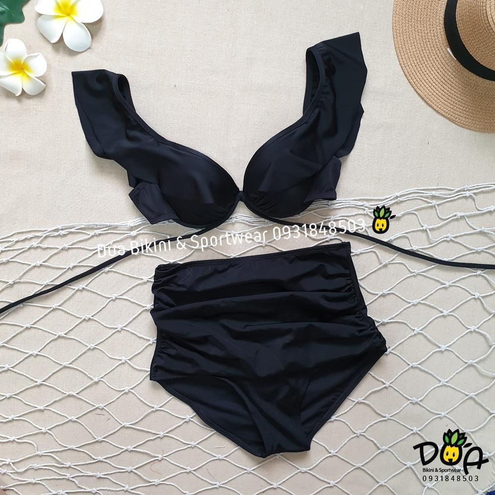 Bikini 2 mảnh đen cạp cao tôn body