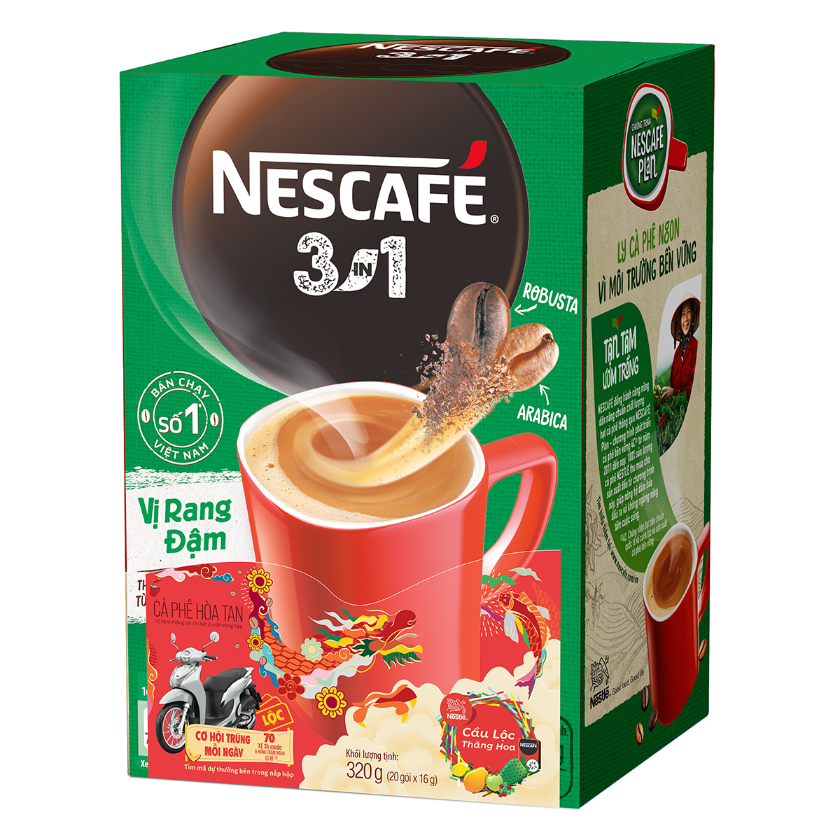 [Tặng Set 3 Ly Thủy Tinh Collin] Combo 3 Hộp Nescafé 3in1 VỊ RANG ĐẬM (16g x 20 gói) - Phiên bản Tết 2024