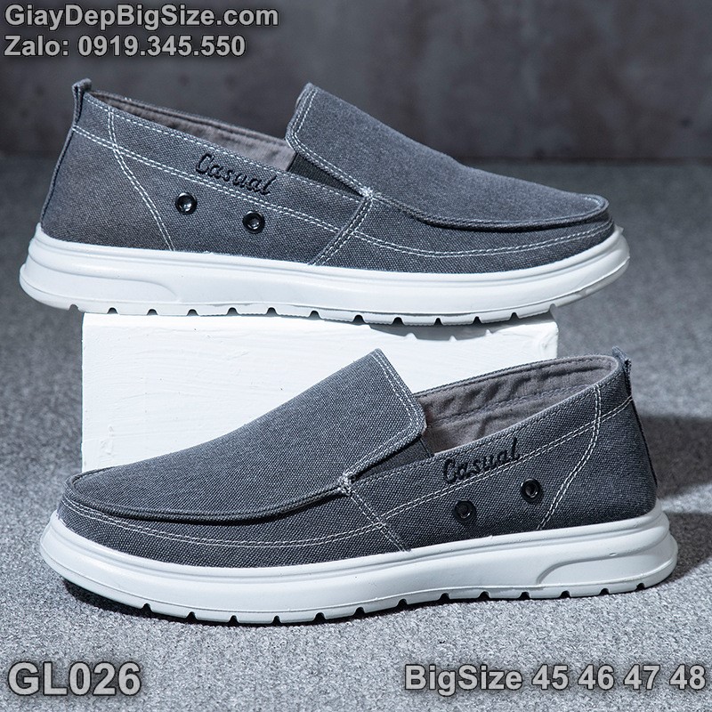 Giày lười vải, giày xỏ cỡ lớn 45 46 47 48 cho nam cao to chân ú bè. Big size canvas slip-on shoes for wide feet - GL226