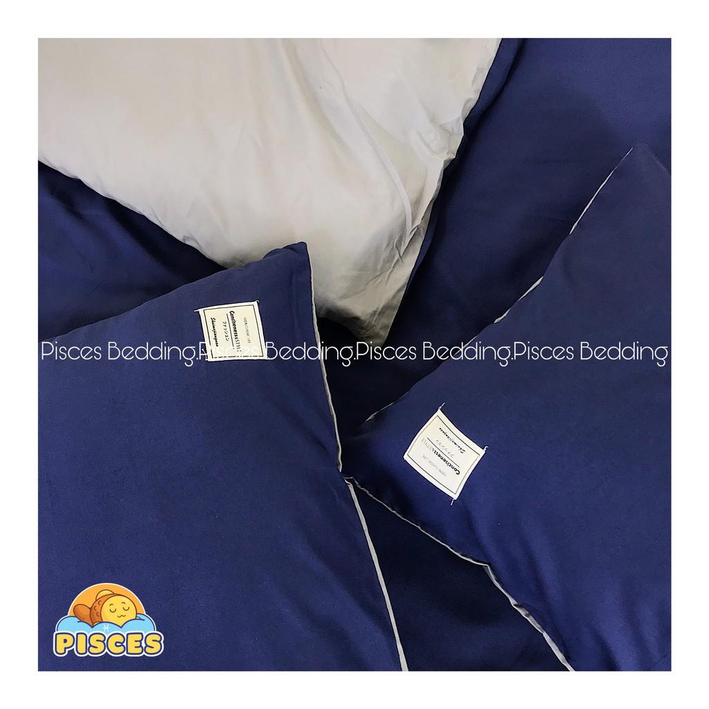 Bộ Chăn Ga Gối Cotton Đũi Xanh Than Phối Ghi