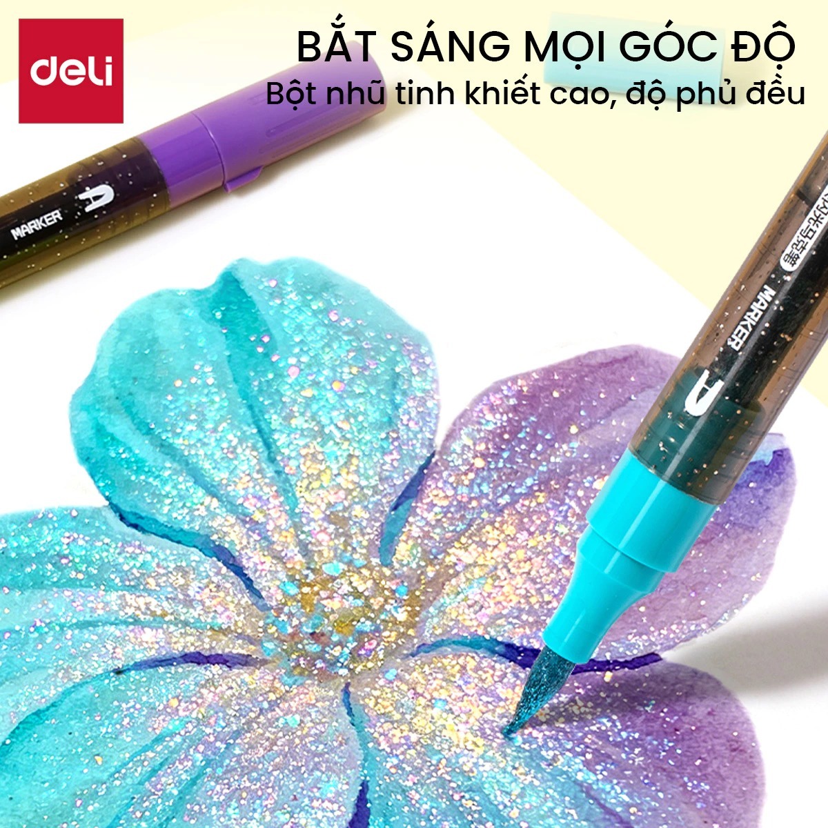 [SALE 39K] Bút Marker Nhũ Kim Tuyến 2 Đầu 12/24/36/48 Màu Cao Cấp Deli Nhũ Sáng Màu Vẽ Anime, Bullet Journey