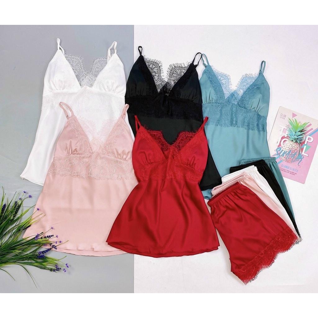 Đồ Ngủ 2 Dây Freesize Sexy Cao Cấp Lụa Mềm Mát Cổ V Phối Ren Cho Cô Nàng Quyến Rũ QC154150