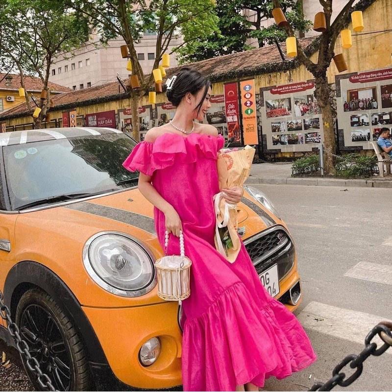 Váy đầm maxi bèo trễ vai 6 màu siêu xinh thải dáng đẹp 2 lớp có ảnh thật kèm video chất voan lụa mềm mịn mặc nhà đi biển
