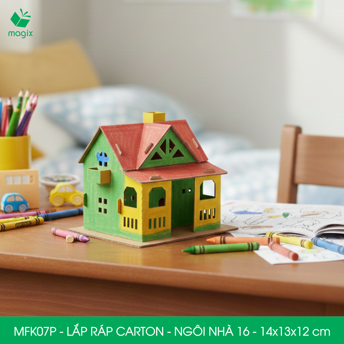 MFK07P -14x13x12 cm - Mô hình ngôi nhà lắp ráp từ bìa carton cao cấp, nhà giấy carton mini sáng tạo