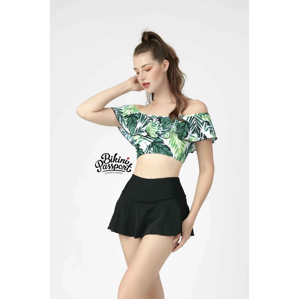 Đồ bơi Nữ BIKINI PASSPORT kiểu Hai mảnh váy, vai áo bèo- màu Xanh lá - BS299_GN
