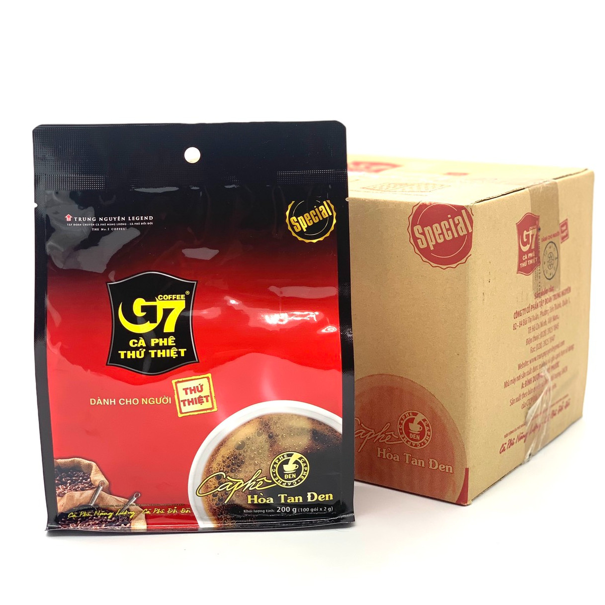 Cà phê G7 hòa tan Đen Bịch 100 gói Trung Nguyên - Thùng 6 Bịch