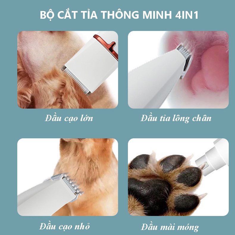 Tông Đơ Cắt Lông Chó Mèo 4 in1 Full Phụ Kiện, Bộ Tăng Đơ Cắt Tỉa Cạo Lông Chó Mèo 4 trong 1, Dễ Vệ Sinh, Tiếng Ồn Nhỏ