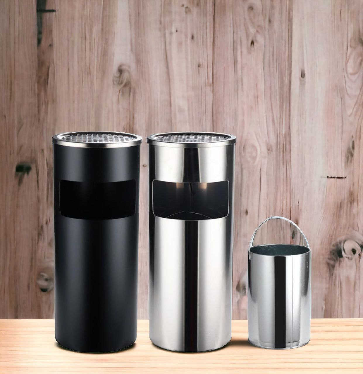 Thùng rác inox tròn, thùng rác inox gạt tàn tròn  A - 035 cao cấp