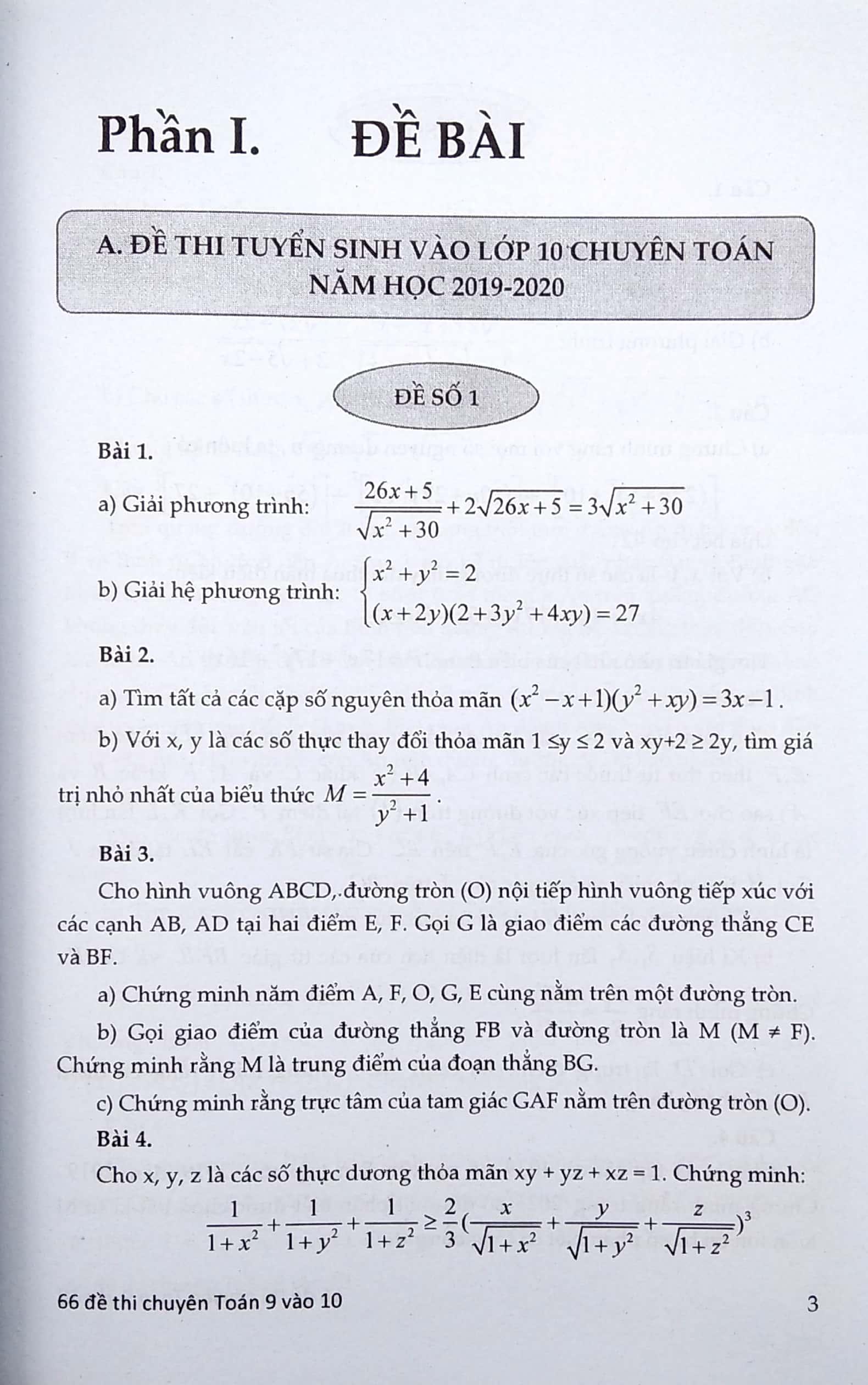 66 Đề Thi Chuyên Toán 9 Vào 10 - Trường Chuyên, Lớp Chuyên