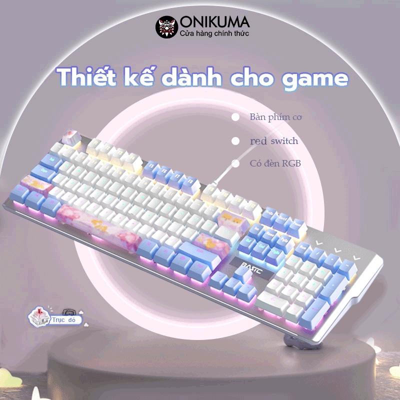 Bàn phím cơ gaming có dây ONIKUMA BASIC Blue switch 104 phím có đèn RGB màu trắng xanh/đen dành cho máy tính/laptop