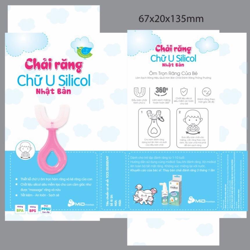 Bàn chải đánh răng chữ U thương hiệu Midkid cho bé từ 2 tuổi, chải xoay 180 độ, massage răng, chất liệu mềm mại, an toàn