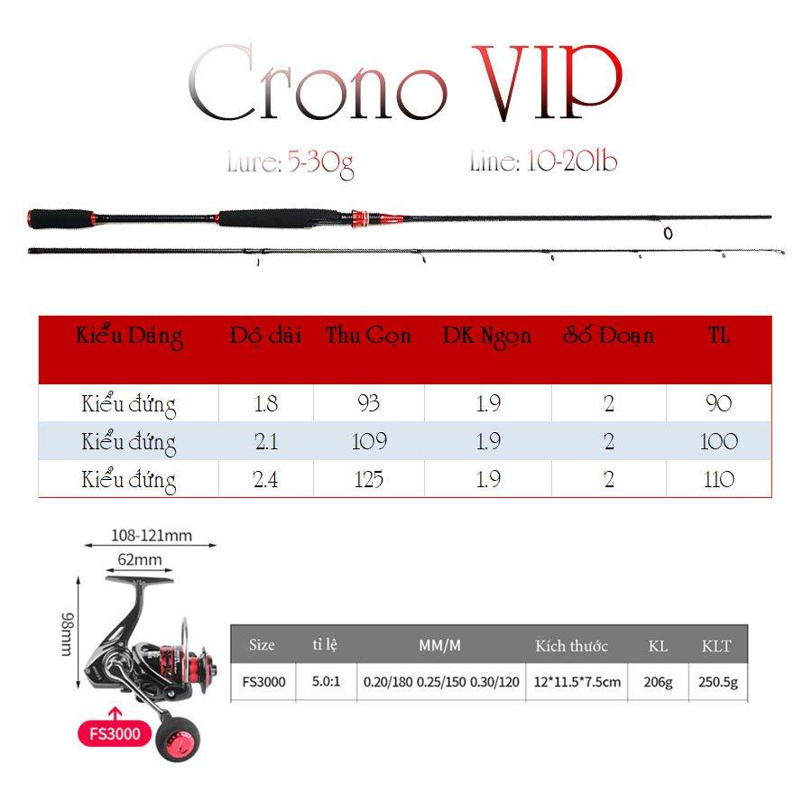 Bộ Cần Câu Lure Máy Đứng Crono VIP Carbon Máy FS3000 Tặng Kèm Dây Câu Và Bộ Mồi BCM18