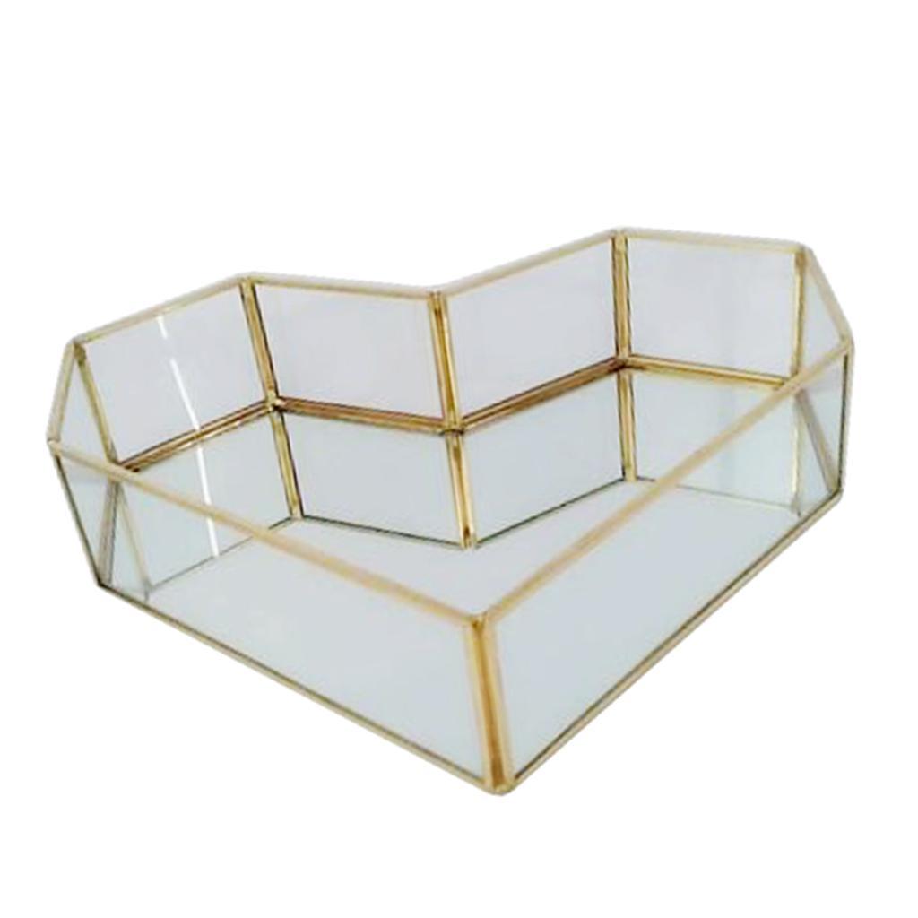 Creative Heart Shape Metal Mirrored Jewelry Tray Dresser Cosmetic Organizer