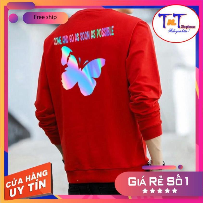 AS08 Áo Sweater Con Bướm Phản Quang, Aó Nỉ Dài Tay Nam Nữ Cá Tính, phong cách thể thao, thoải mái