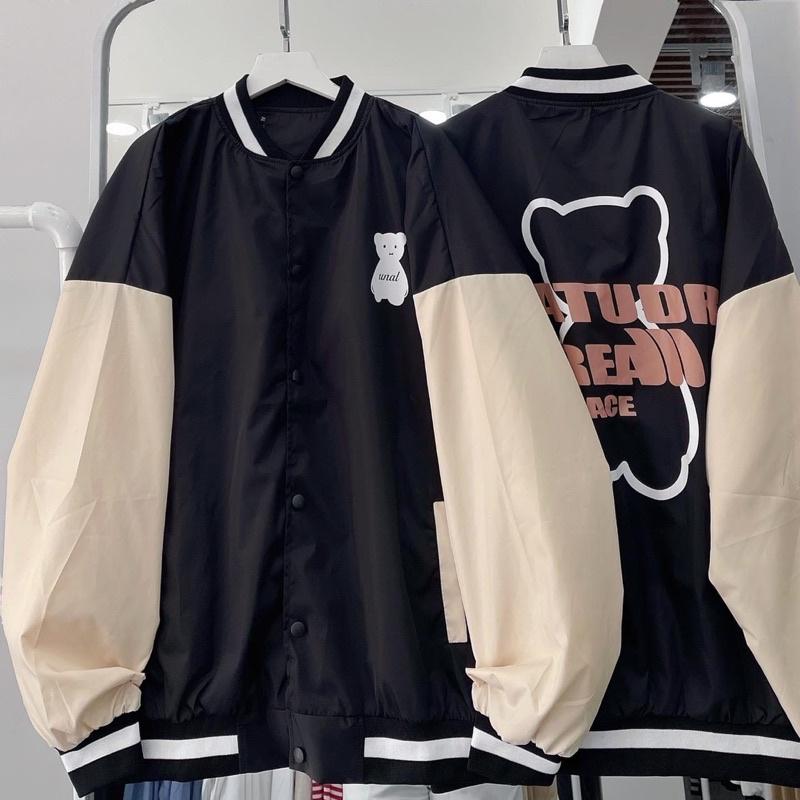 Áo Khoác Dù BOMBER GẤU màu ĐEN tay dài form rộng ULZZANG/Nam nữ Unisex Áo Bomber Jaystoree