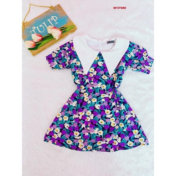 Đầm Hoa 15-17Kg Aline Hoa Tím Cổ Kiểu Bé Gái Chất Đẹp