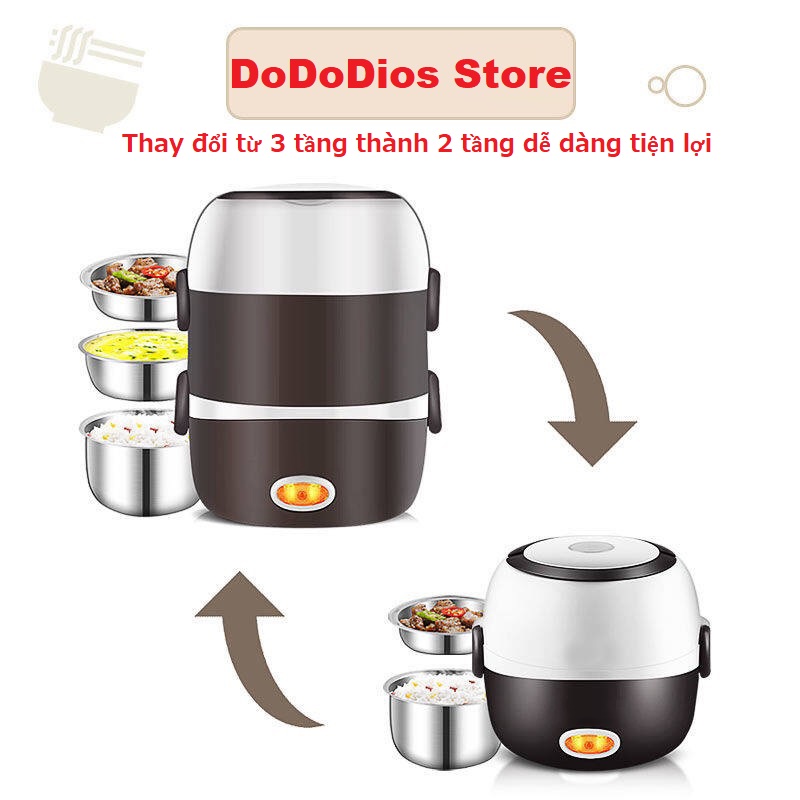 Hộp cơm cắm điện giữ nhiệt 3 tầng, chất liệu inox 304 an toàn sức khỏe, hộp cơm giữ nhiệt, hộp cơm văn phòng tiện lợi - Chính hãng DoDoDios