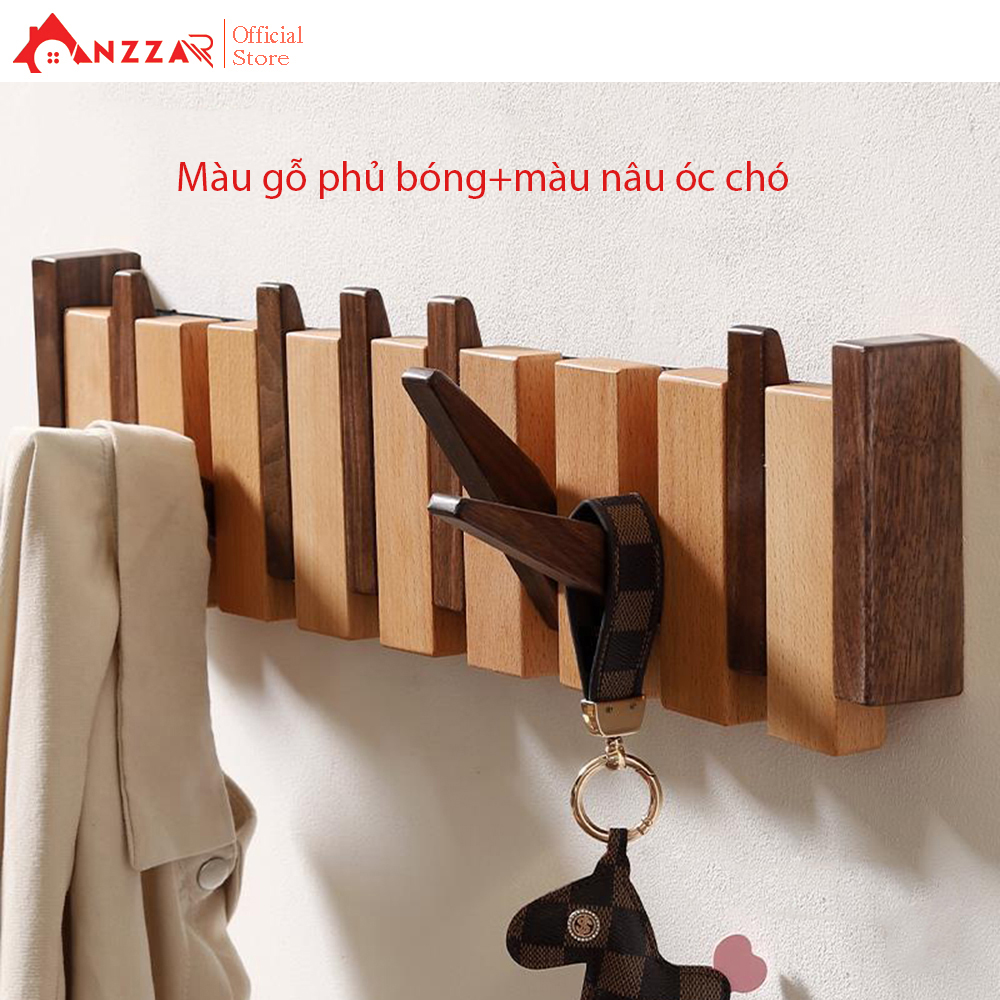 Móc gỗ treo tường cao cấp Anzzar, móc treo quần áo, phụ kiện, giá gỗ treo quần áo-MT06