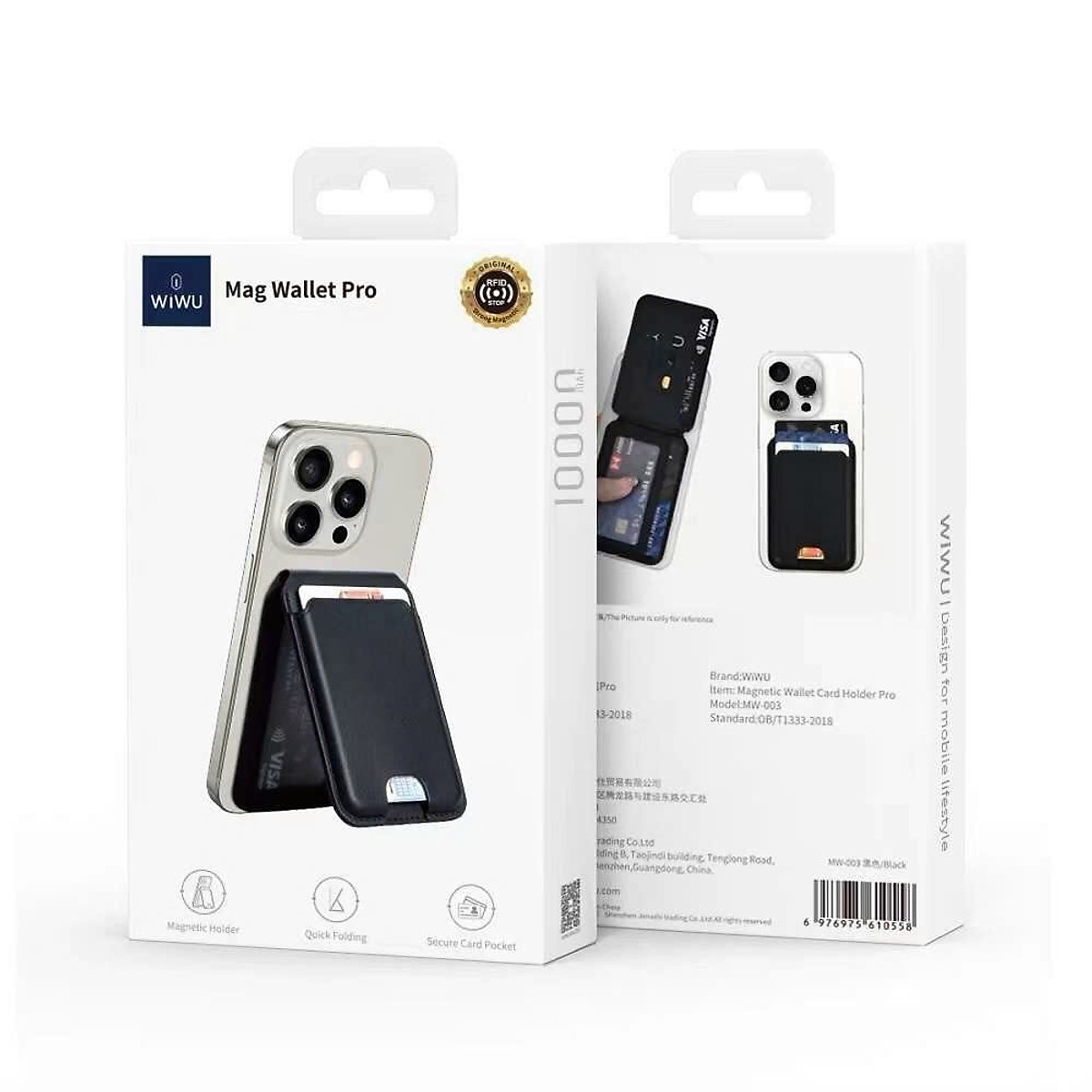 Ví da đựng Card từ tính WiWU Mag Wallet Pro ATM Visa tích hợp giá đỡ đa năng Card Holder cho iPhone 16 15 14 13 12 S22 S23 S24 Z FLlip Fold - Hàng nhập khẩu