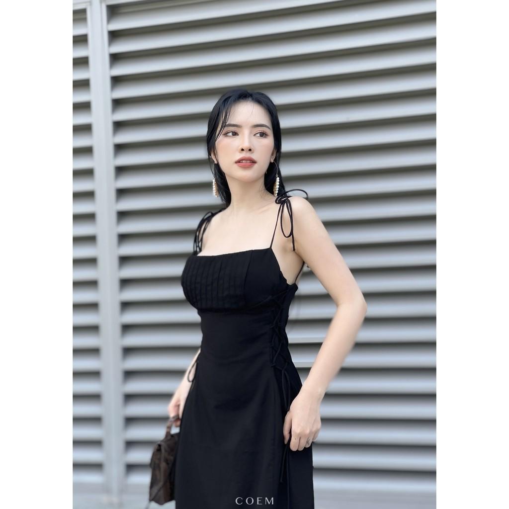 Đầm Midi Hai Dây Chất Liệu Linen Cao Cấp Màu Đen CO EM Thiết Kế Nữ Tính Quyến Rũ Sexy Phù Hợp Hẹn Hò Tiệc Tùng