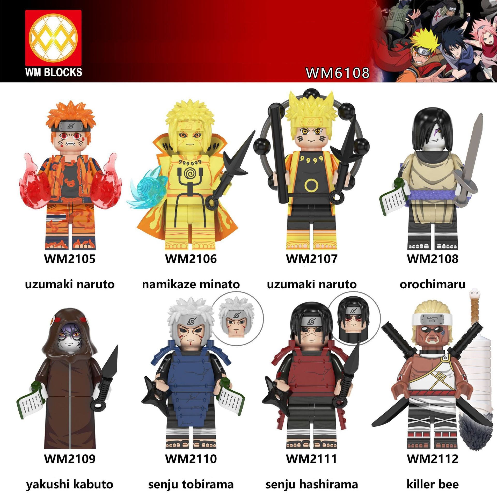 COMBO 8 Minifigures Mô Hình Nhân Vật Uzumaki Naruto Senju Hashirama Killer Bee WM6108 Mẫu Mới Ra Siêu Đẹp