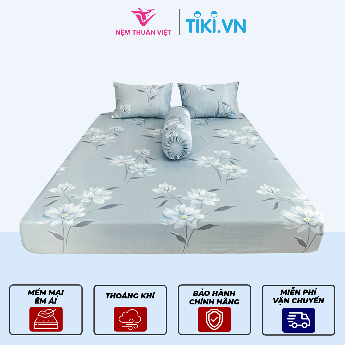 Bộ Ga 4 Món Tencel Thuần Việt - Bộ sản phẩm gồm 2 vỏ gối nằm, 1 vỏ gối ôm, 1 ga - Mã sản phẩm T14