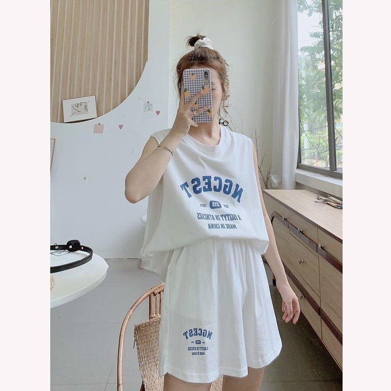 Set Bộ ba lỗ nữ gồm áo tanktop thun cotton xịn kèm quần đùi nữ thể thao cá tính ullzang mặc hè video thật