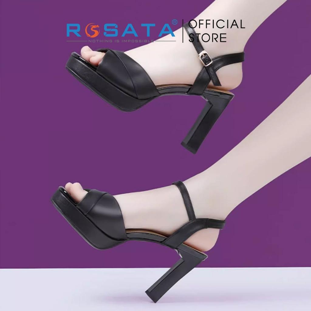 Giày sandal cao gót nữ đế dẹp 8 phân mũi tròn quai hậu cài khóa dây mảnh ROSATA RO598 ( Bảo Hành 12 Tháng ) - KEM