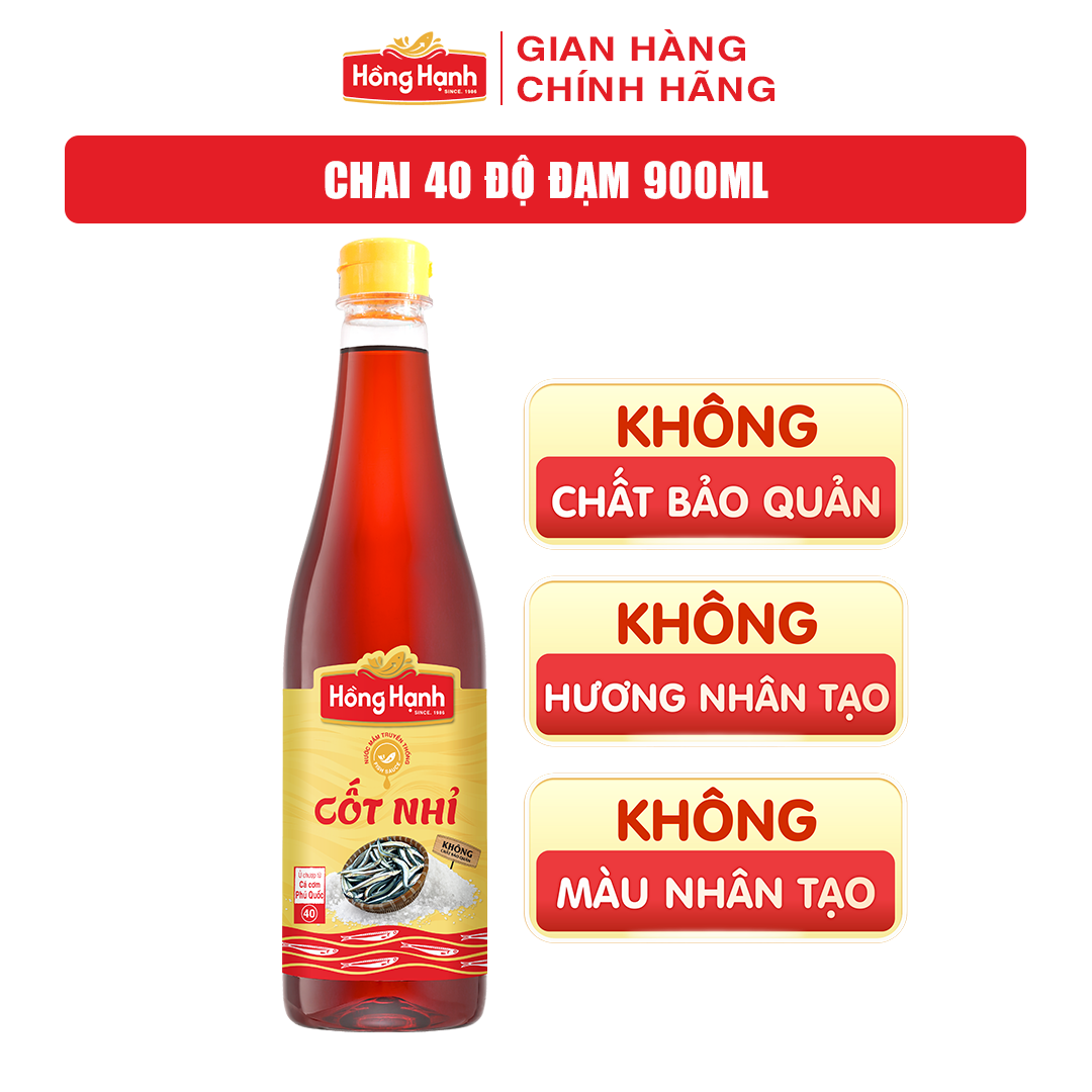 Nước mắm truyền thống Phú Quốc Hồng Hạnh Cốt Nhỉ 40 độ đạm dung tích 900ML - Chấm sống tuyệt ngon, vẹn tròn dưỡng chất