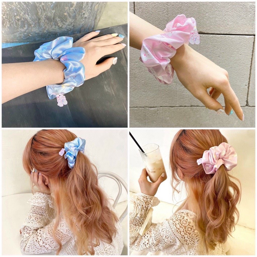 Dây Buộc Tóc Scrunchies lụa kèm charm siêu hot Hàn Quốc