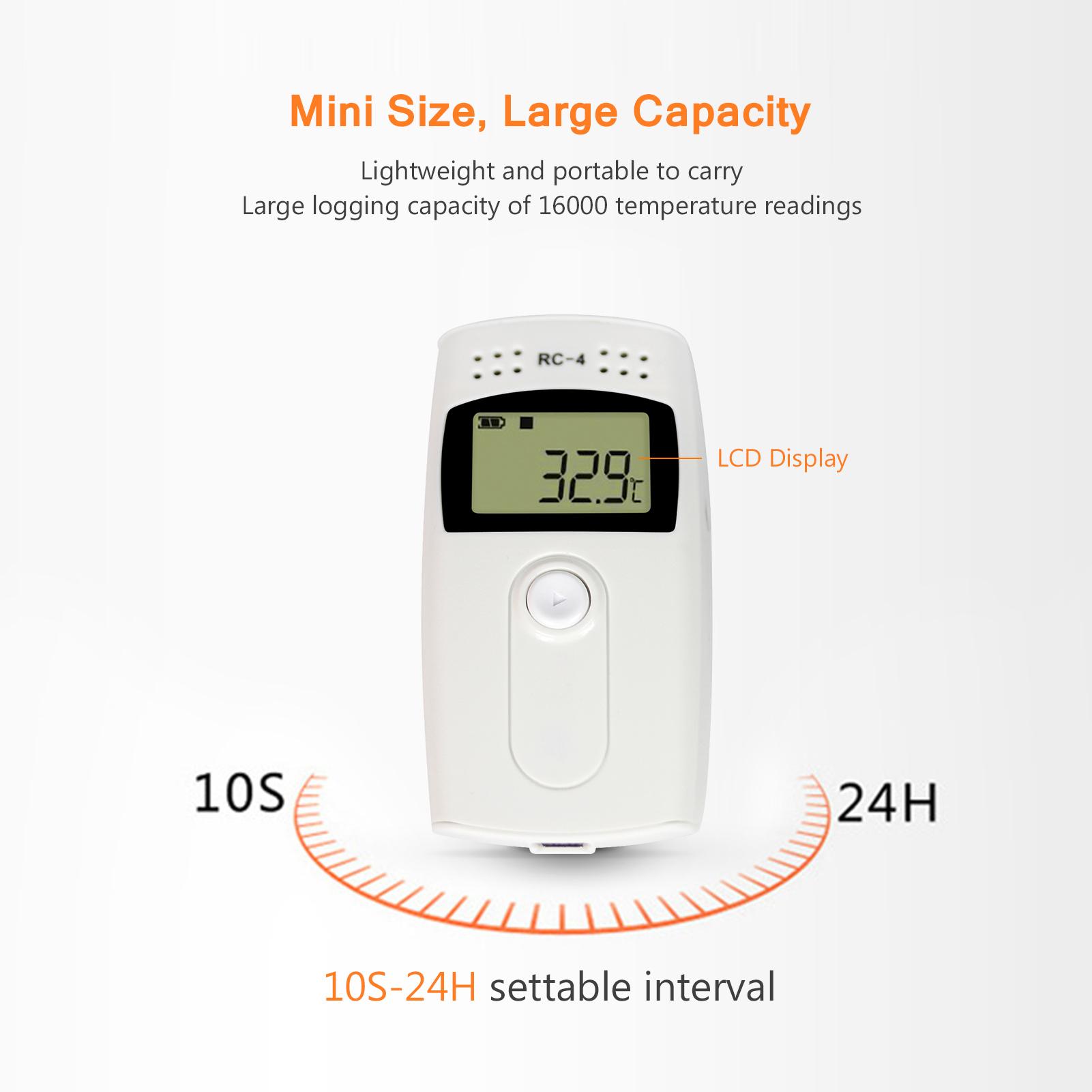 Temperature Data Logger High Accuracy Data Recorder 16000 Points LCD Display Industrial Data Loggers for Cold Chain