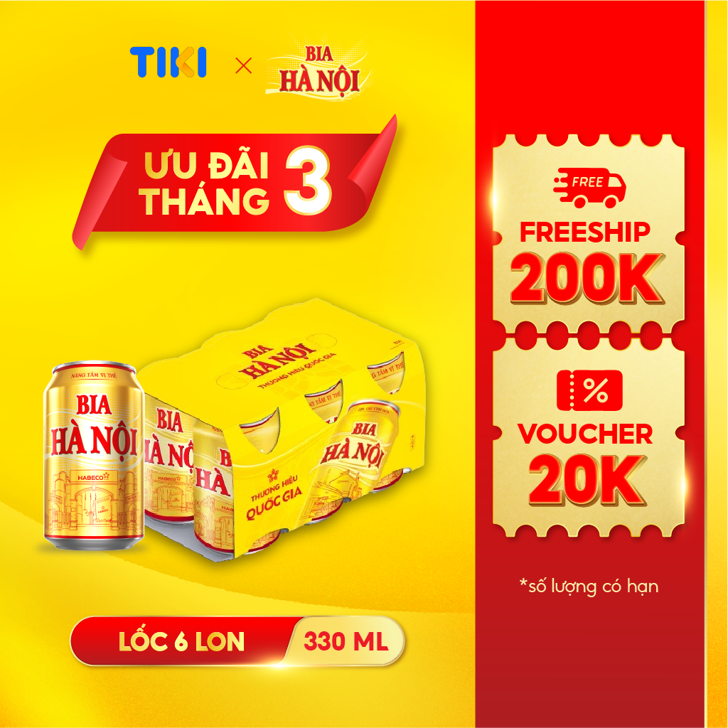Lốc 6 lon Bia Hà Nội (330ml/lon)