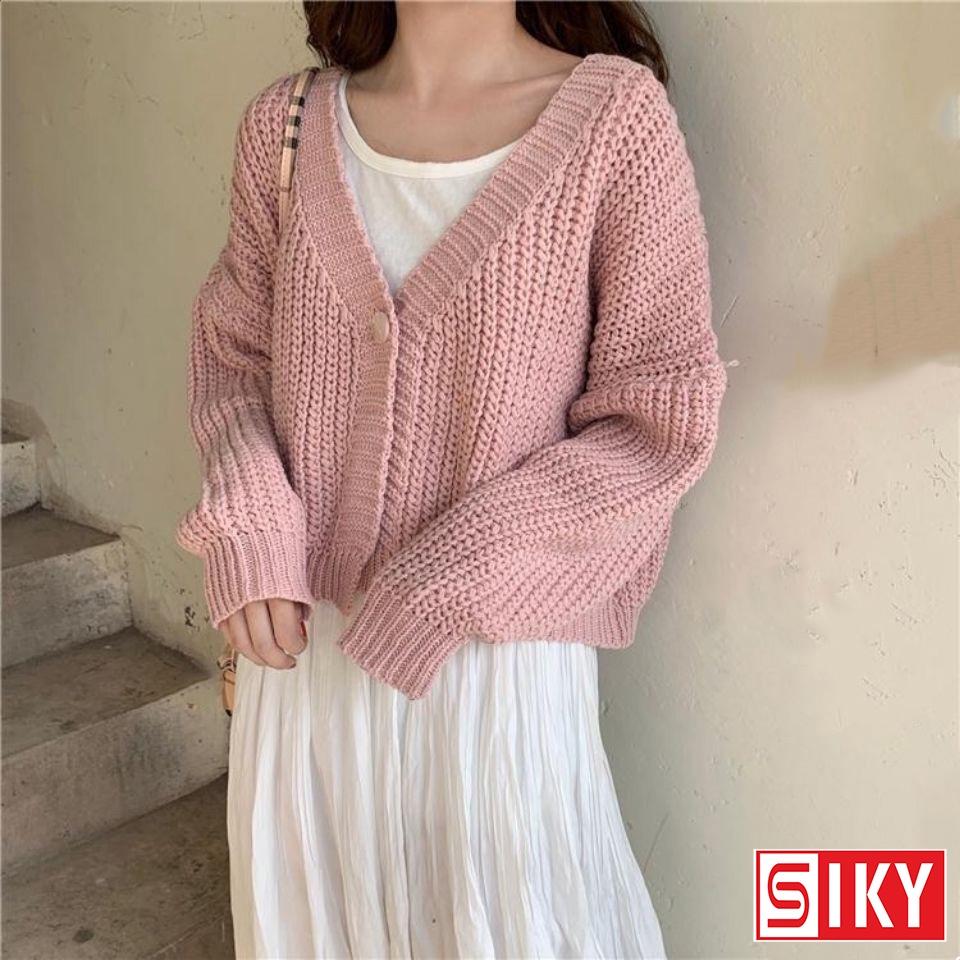 Áo cadigan len nữ Sliky trơn 1 cúc dáng ngắn màu siêu xinh - KL10