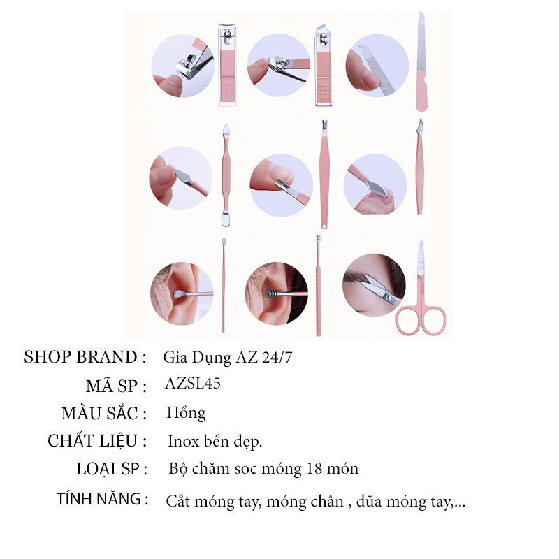 Bộ cắt móng tay cho bé người lớn cao cấp 18 món đa năng dũa móng bấm móng nhíp chất liệu không gỉ AZSL45