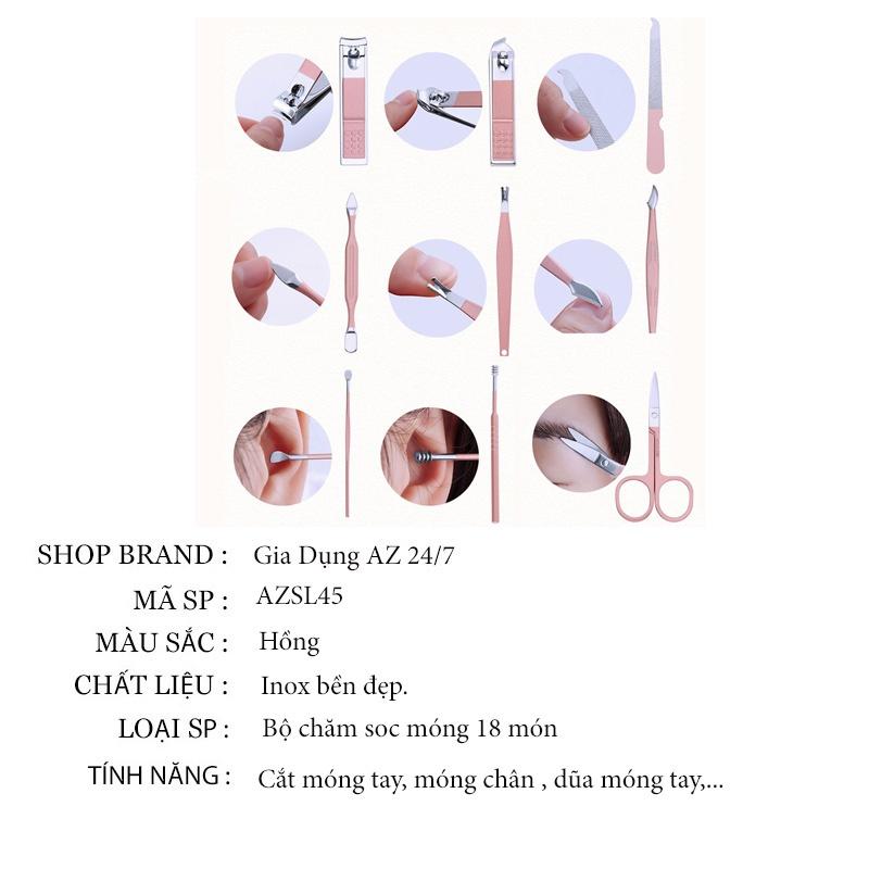 Bộ cắt móng tay cho bé người lớn cao cấp 18 món đa năng dũa móng bấm móng nhíp chất liệu không gỉ AZSL45