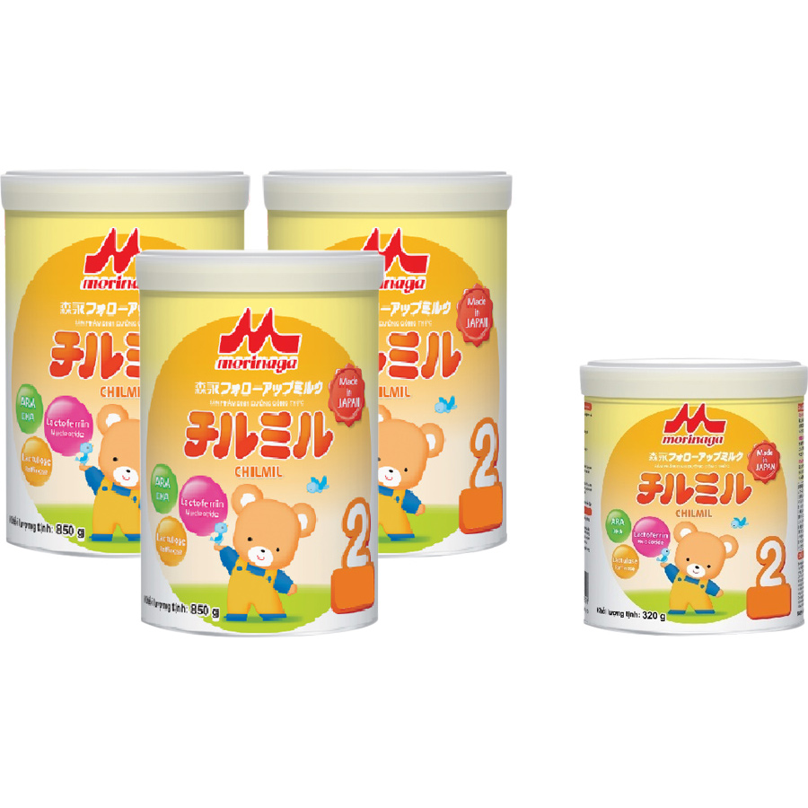 Hình ảnh Combo 3 lon Sữa Morinaga số 2 Chilmil 850g và 1 lon sữa Morinaga số 2 320gr dành cho bé từ 6-36 tháng tuổi