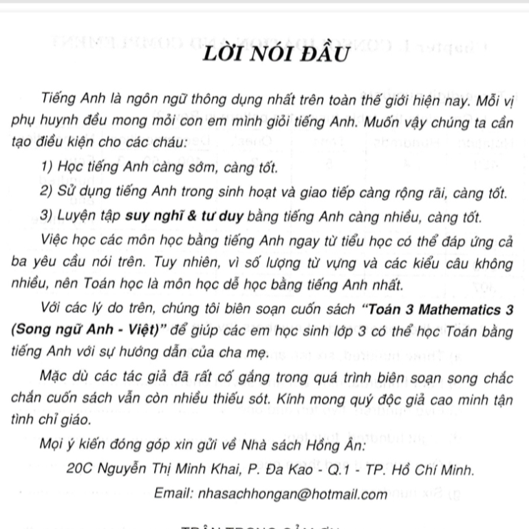 Toán Lớp 3 Song Ngữ Anh - Việt
